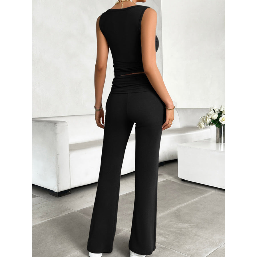 Ribbed Round Neck Tank and Pants Set Apparel and Accessories