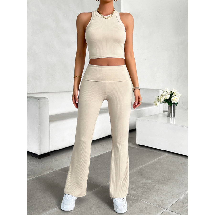 Ribbed Round Neck Tank and Pants Set Apparel and Accessories