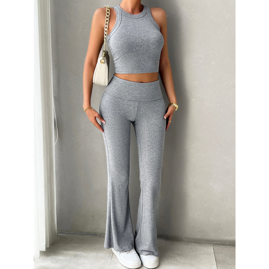 Ribbed Round Neck Tank and Pants Set Gray / S Apparel and Accessories