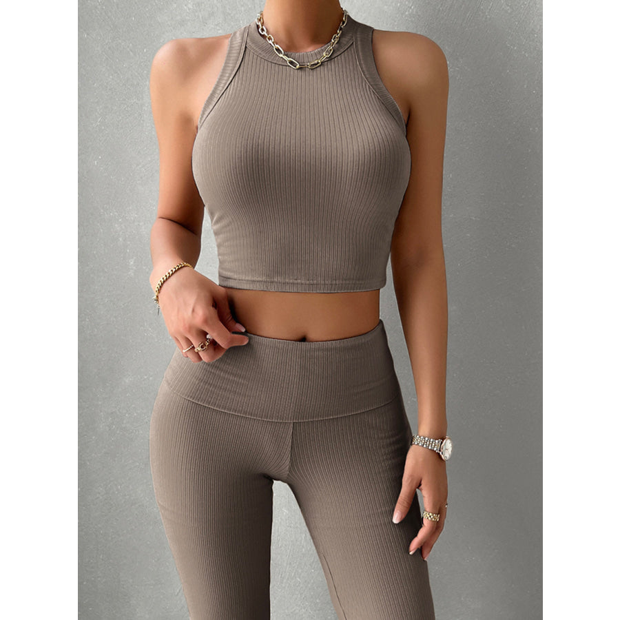 Ribbed Round Neck Tank and Pants Set Mocha / S Apparel and Accessories