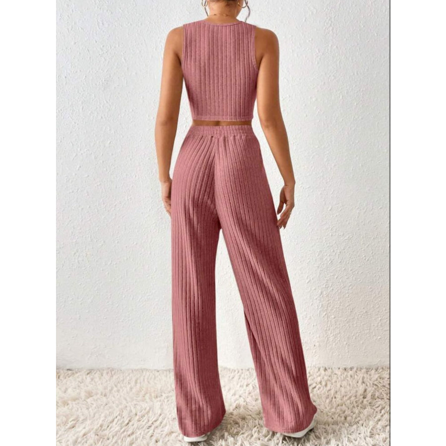 Ribbed Round Neck Tank and Pants Sweater Set Apparel and Accessories