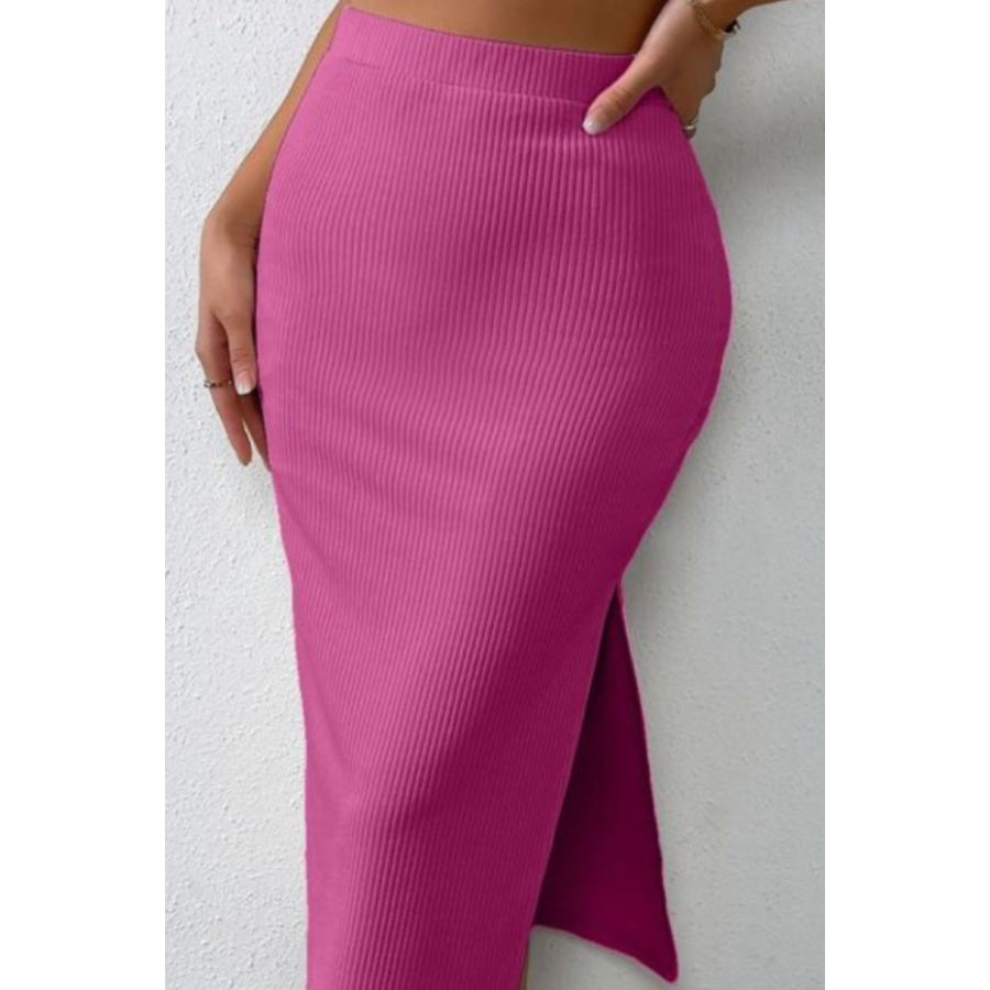 Ribbed Round Neck Tank and Slit Skirt Sweater Set Apparel and Accessories