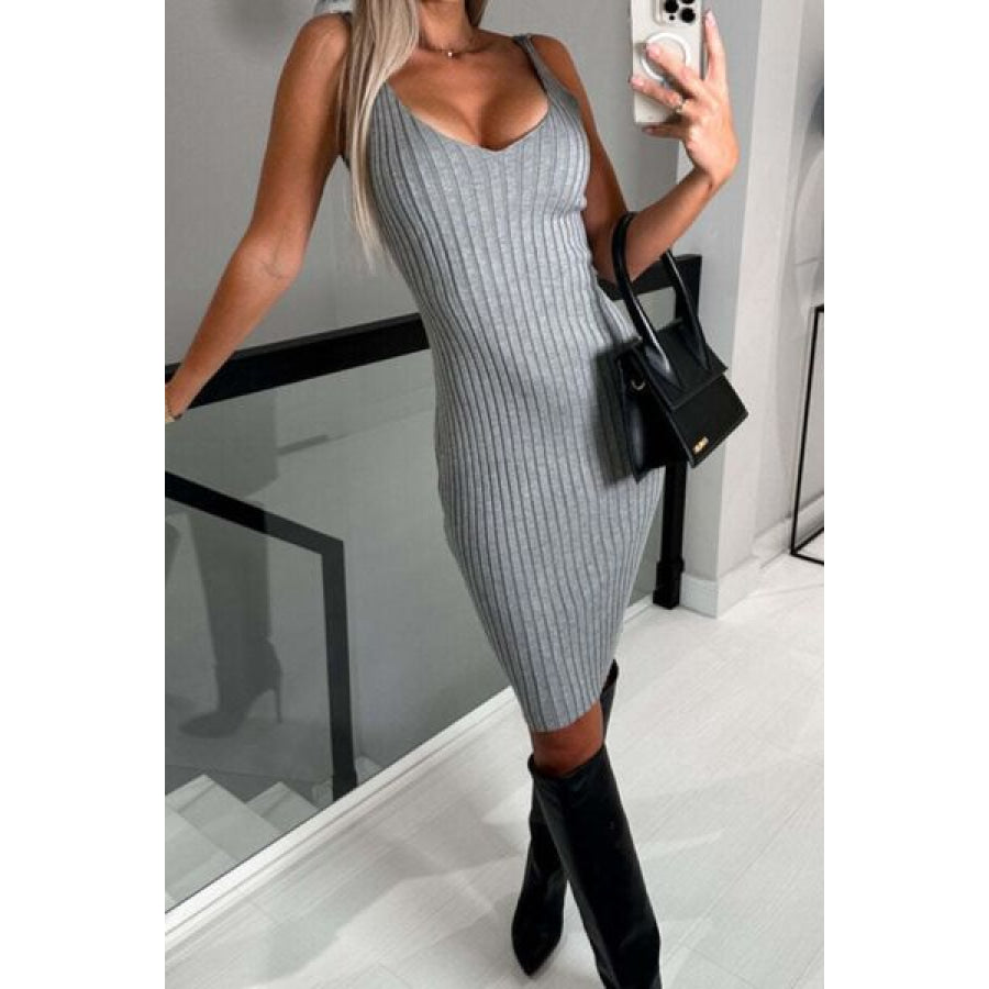 Ribbed Round Neck Top and Cami Dress Sweater Set Apparel Accessories