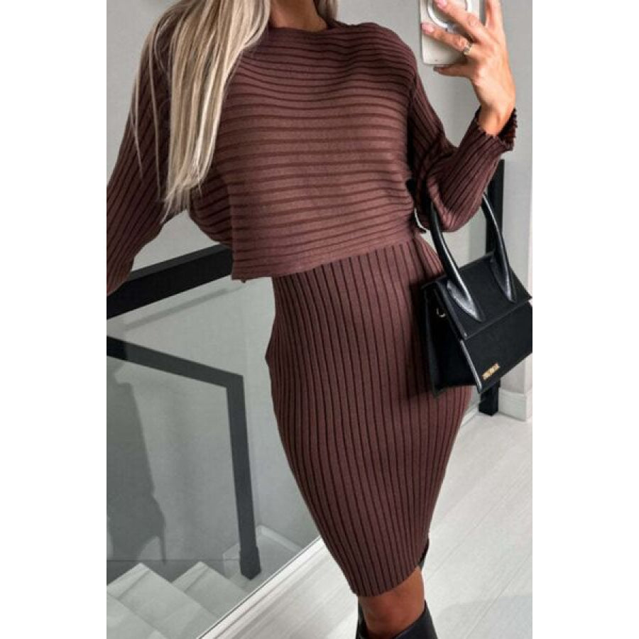 Ribbed Round Neck Top and Cami Dress Sweater Set Apparel Accessories