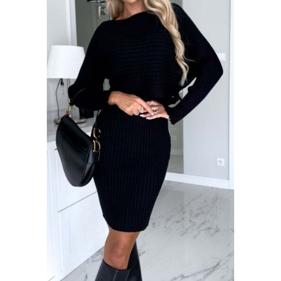Ribbed Round Neck Top and Cami Dress Sweater Set Apparel Accessories