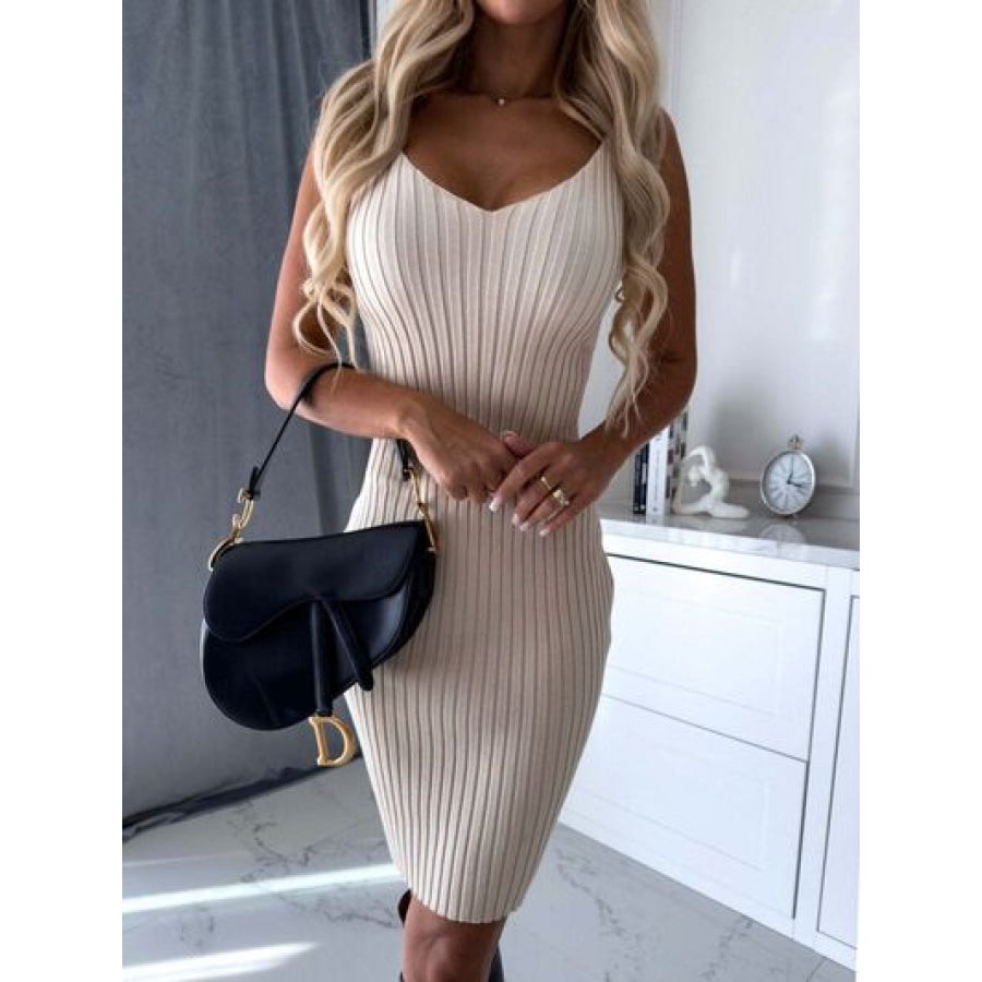 Ribbed Round Neck Top and Cami Dress Sweater Set Dust Storm / S Apparel Accessories