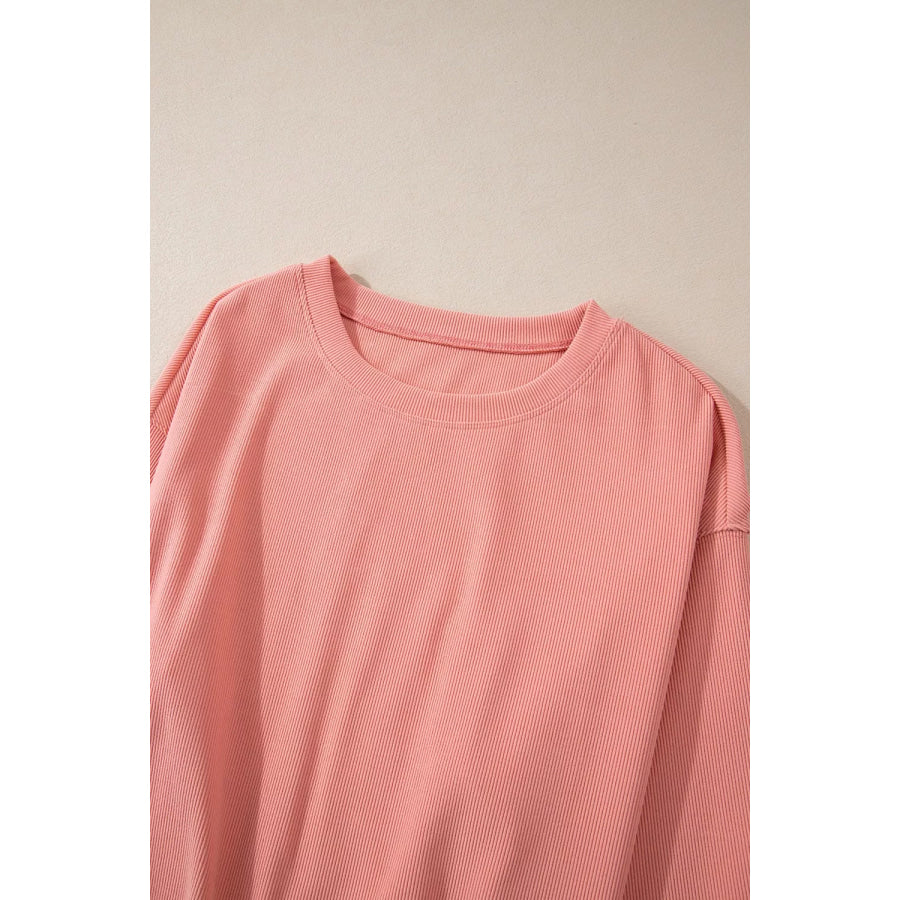 Ribbed Round Neck Top and Pants Set Apparel and Accessories