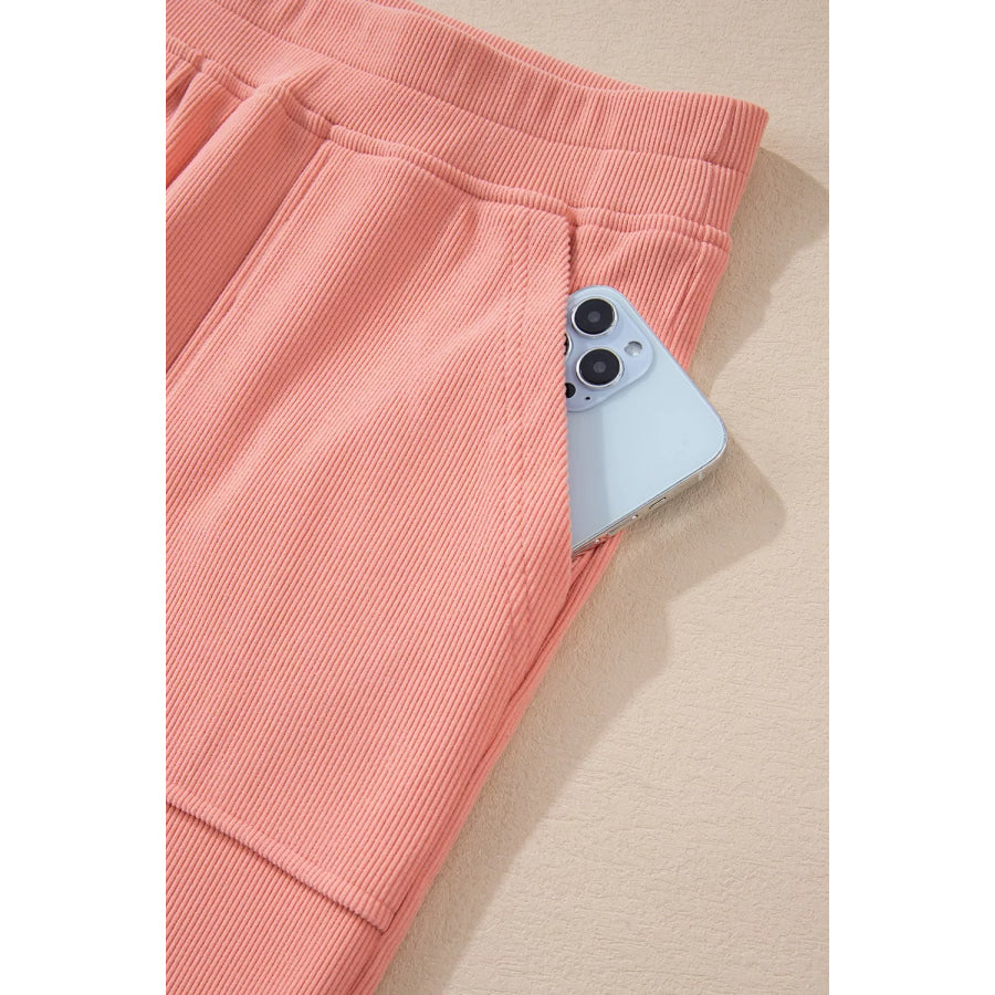 Ribbed Round Neck Top and Pants Set Apparel and Accessories