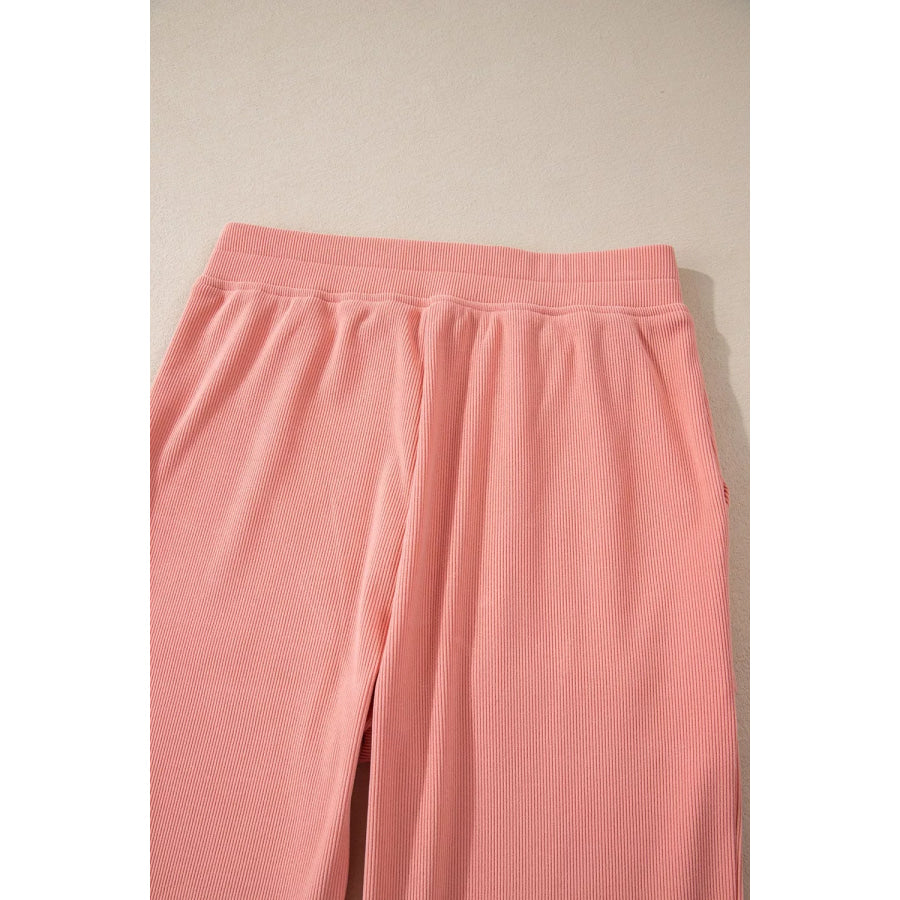 Ribbed Round Neck Top and Pants Set Apparel and Accessories