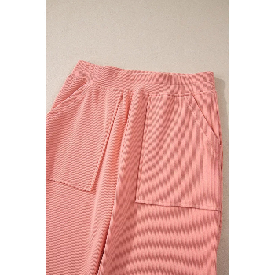 Ribbed Round Neck Top and Pants Set Apparel and Accessories