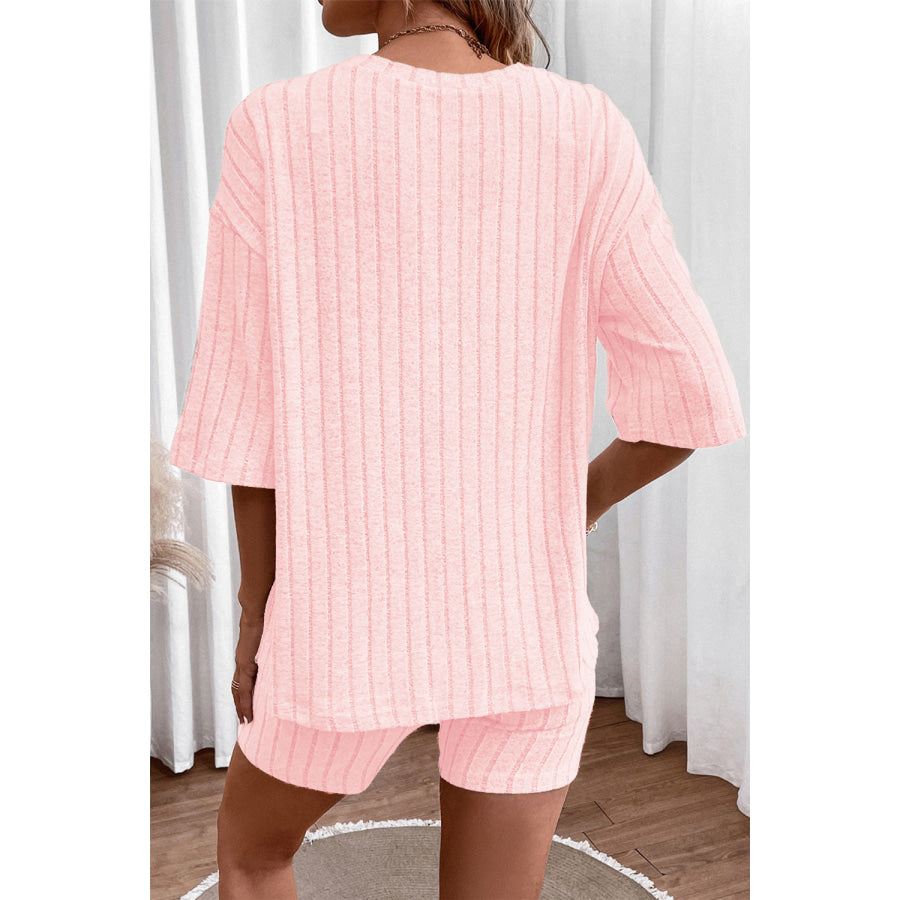 Ribbed Round Neck Top and Shorts Set Apparel Accessories