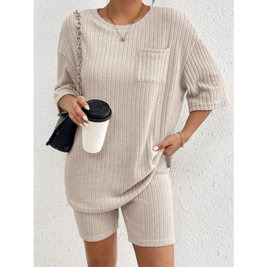 Ribbed Round Neck Top and Shorts Set Apparel and Accessories