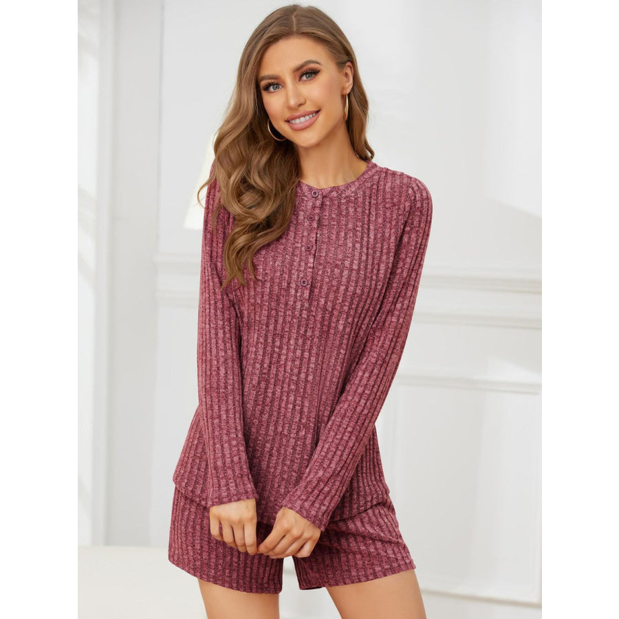 Ribbed Round Neck Top and Shorts Set Apparel and Accessories