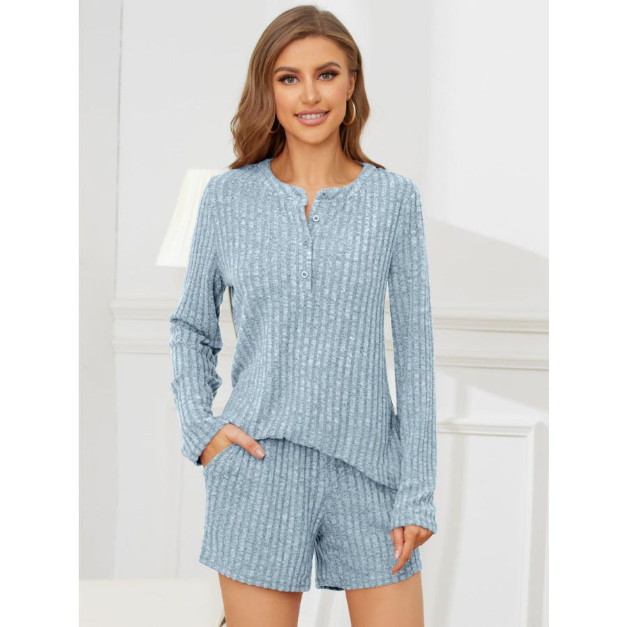 Ribbed Round Neck Top and Shorts Set Apparel and Accessories