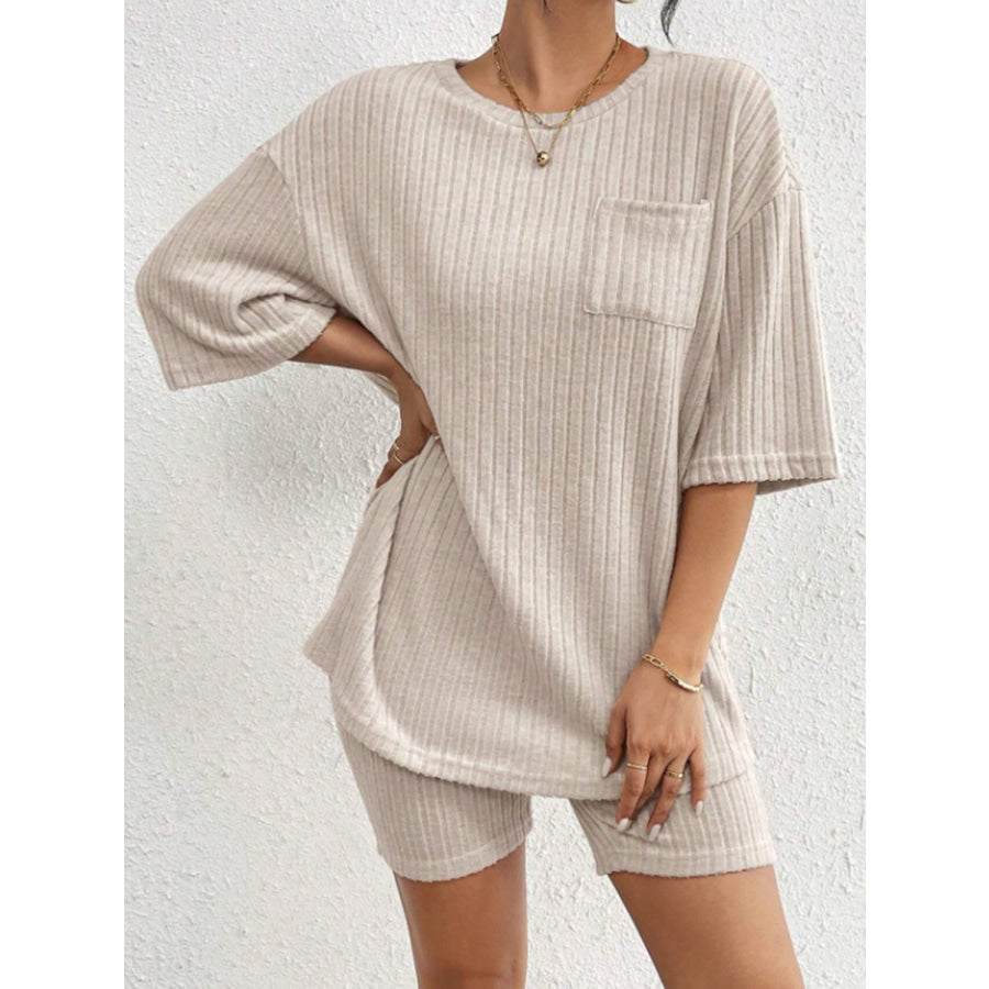 Ribbed Round Neck Top and Shorts Set Apparel and Accessories