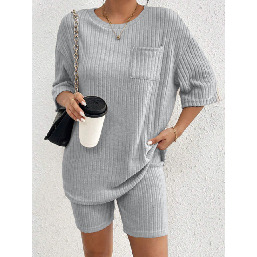 Ribbed Round Neck Top and Shorts Set Apparel and Accessories