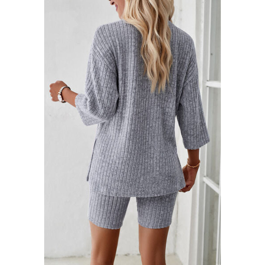 Ribbed Round Neck Top and Shorts Set Apparel Accessories