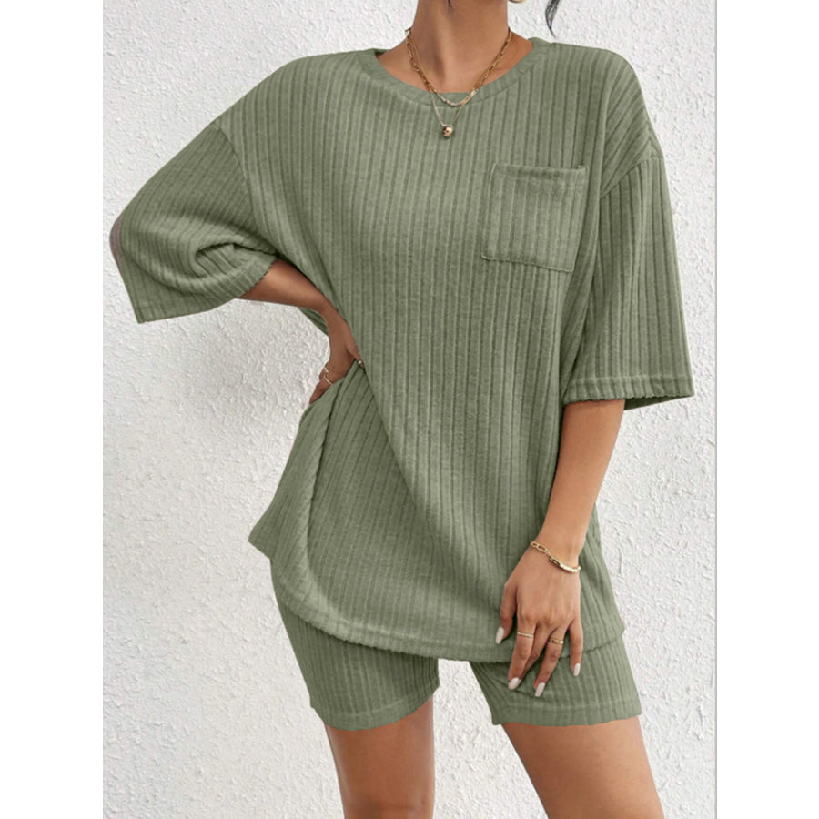 Ribbed Round Neck Top and Shorts Set Apparel and Accessories