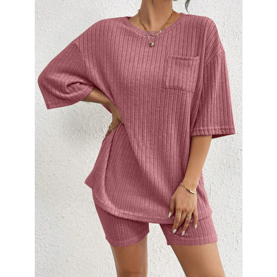 Ribbed Round Neck Top and Shorts Set Apparel and Accessories