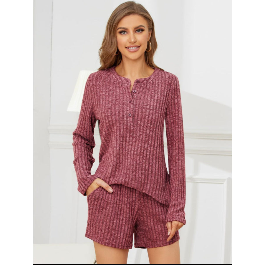 Ribbed Round Neck Top and Shorts Set Apparel and Accessories