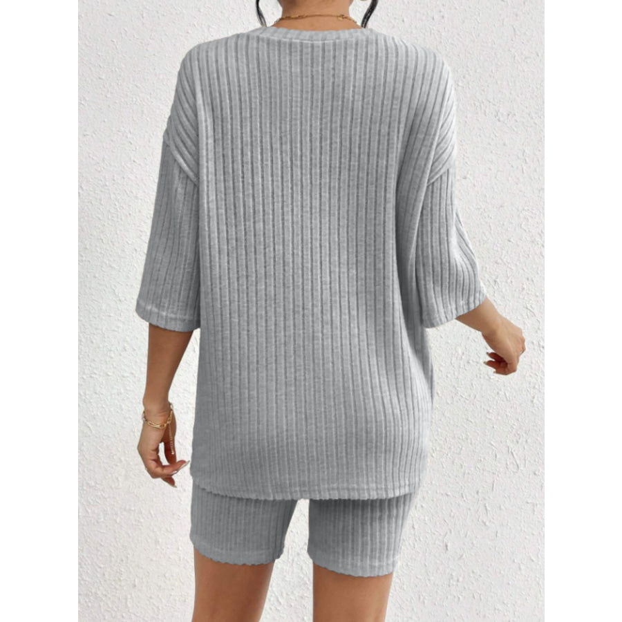 Ribbed Round Neck Top and Shorts Set Apparel and Accessories