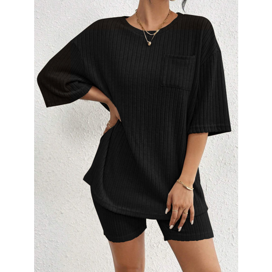 Ribbed Round Neck Top and Shorts Set Apparel and Accessories