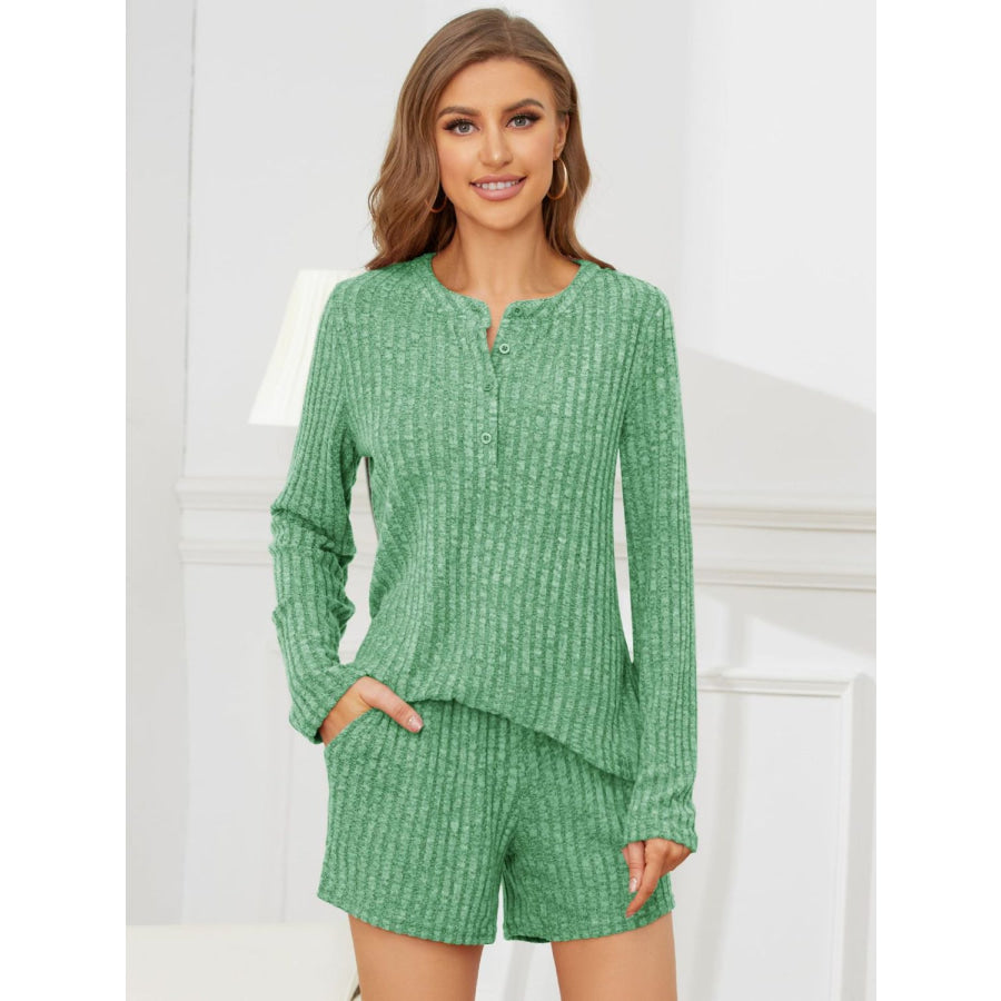 Ribbed Round Neck Top and Shorts Set Apparel and Accessories