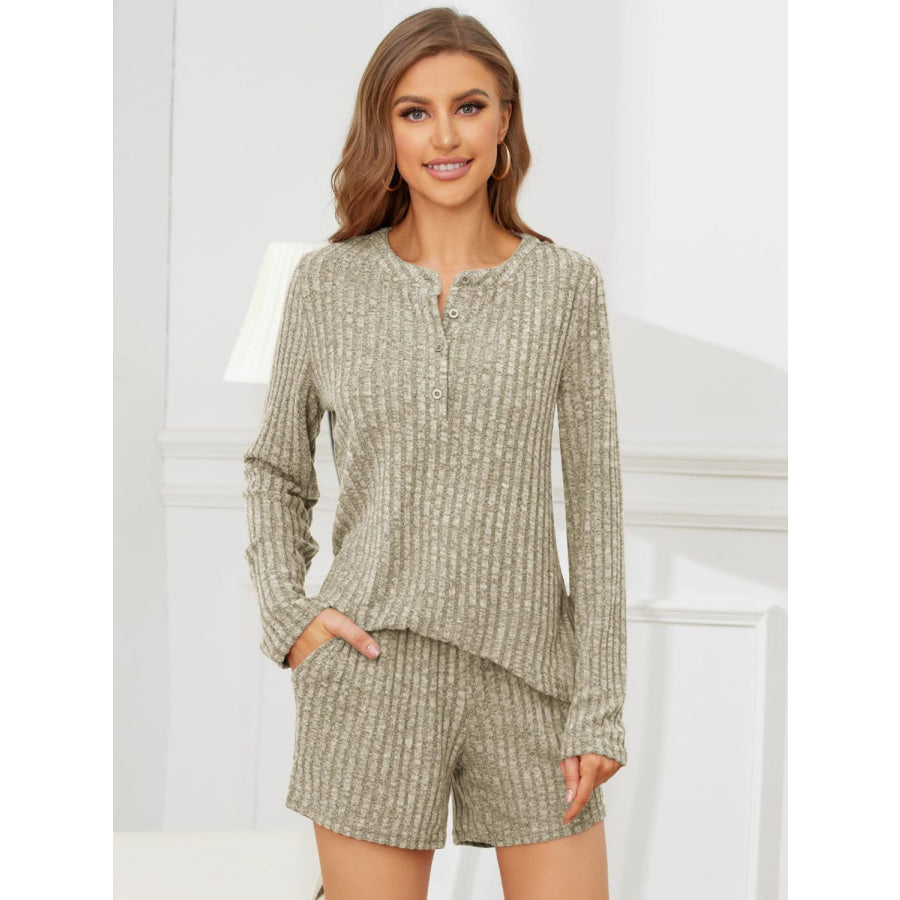 Ribbed Round Neck Top and Shorts Set Apparel and Accessories