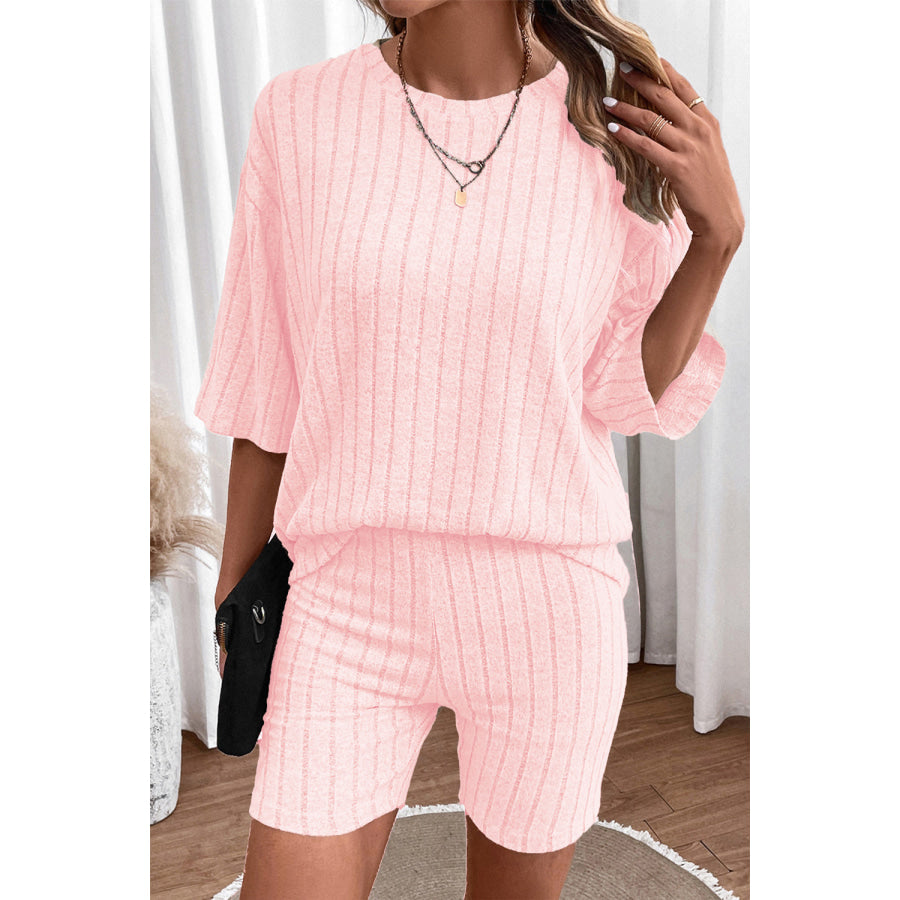 Ribbed Round Neck Top and Shorts Set Blush Pink / S Apparel Accessories
