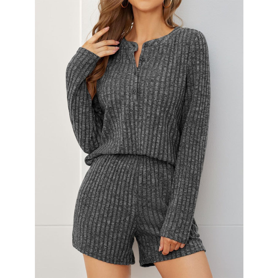 Ribbed Round Neck Top and Shorts Set Dark Gray / S Apparel and Accessories