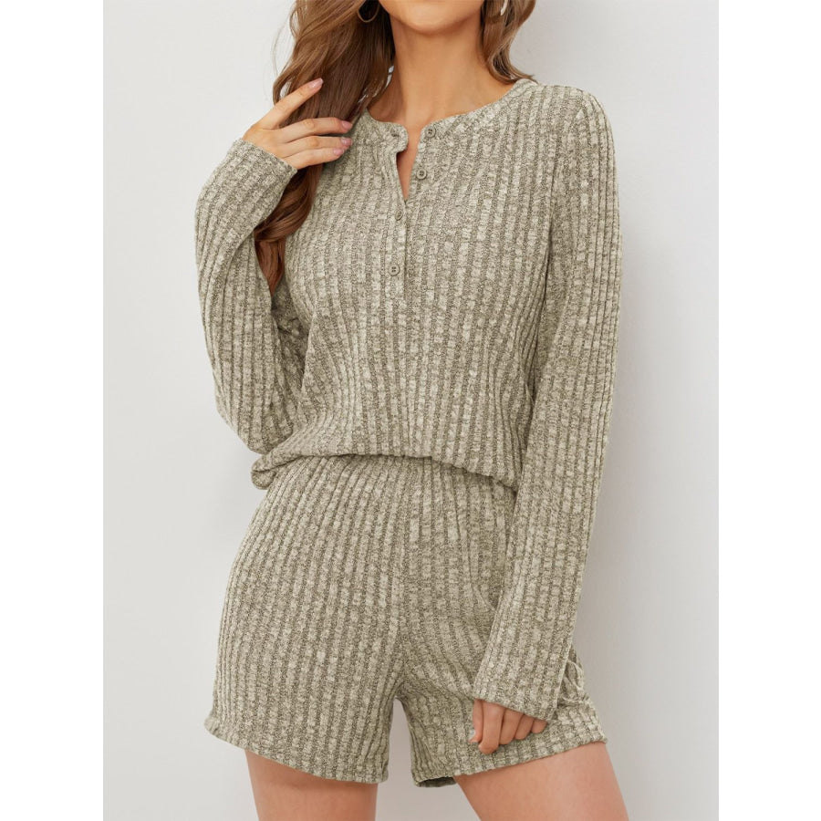 Ribbed Round Neck Top and Shorts Set Sage / S Apparel and Accessories