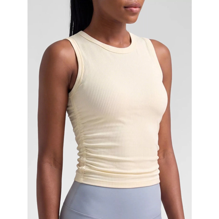 Ribbed Ruched Active Tank Pastel Yellow / S Apparel and Accessories