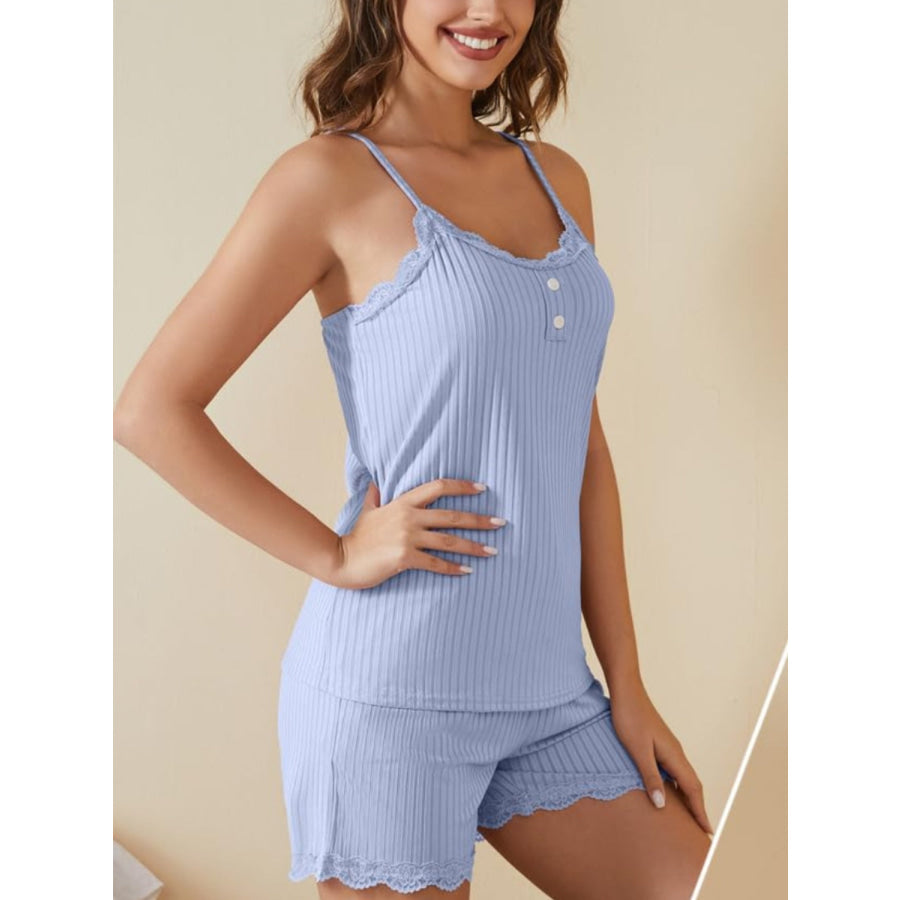 Ribbed Scoop Neck Top and Shorts Lounge Set Apparel and Accessories