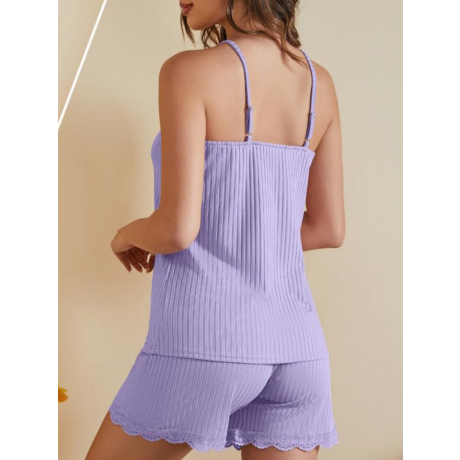 Ribbed Scoop Neck Top and Shorts Lounge Set Apparel and Accessories