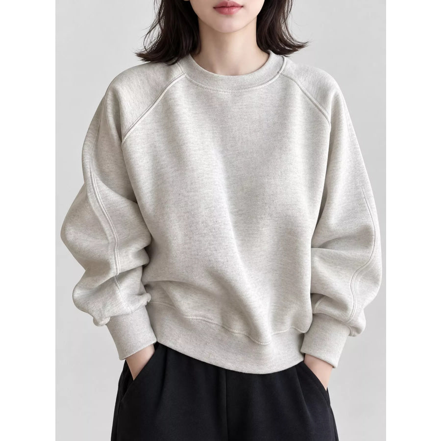Ribbed Seam detail Round Neck Sweatshirt Light Gray / S Apparel and Accessories