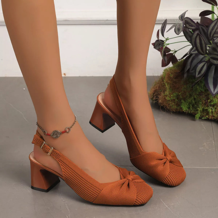 Ribbed Slingback Pumps with Bow Detail Brown / 36 Apparel and Accessories