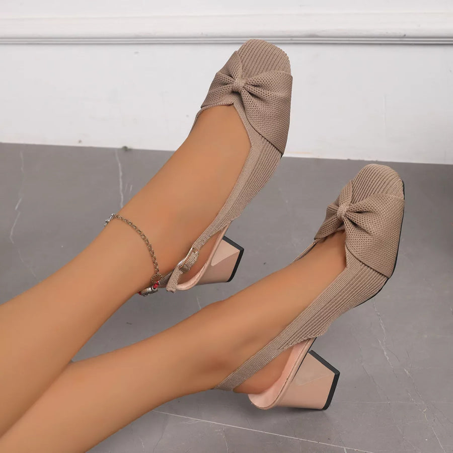 Ribbed Slingback Pumps with Bow Detail Khaki / 36 Apparel and Accessories