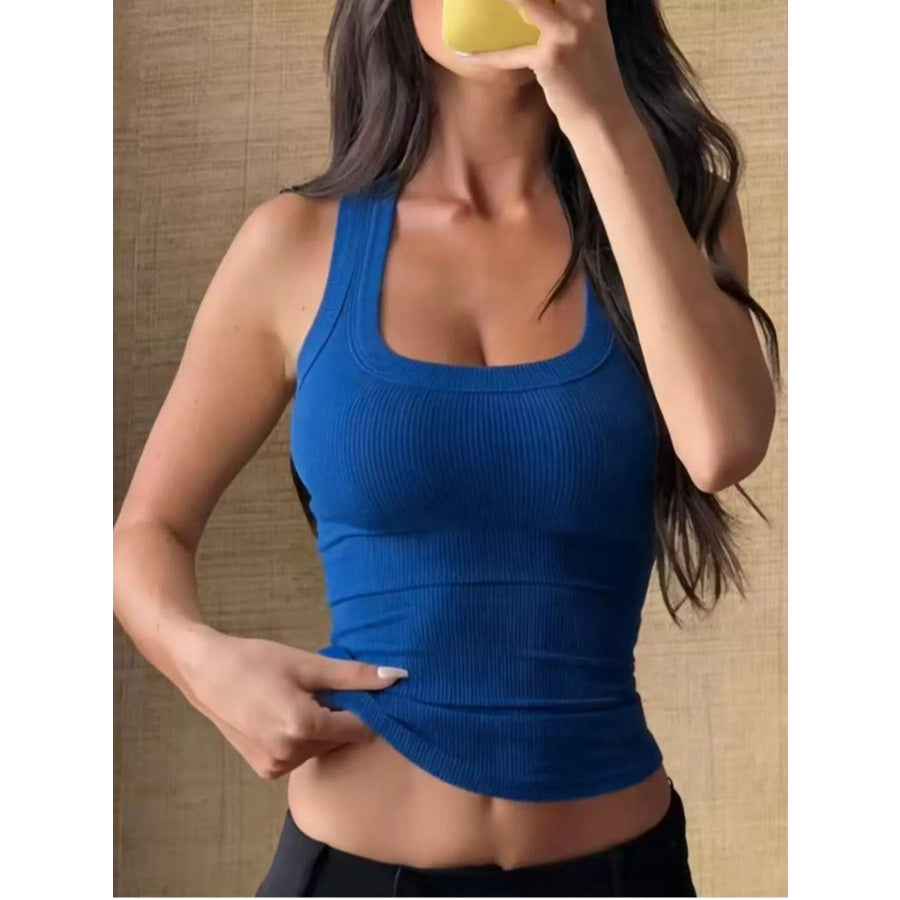 Ribbed Solid Color Tank Blue / S Apparel and Accessories