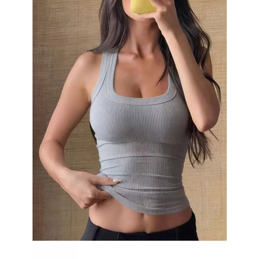 Ribbed Solid Color Tank Grey / S Apparel and Accessories