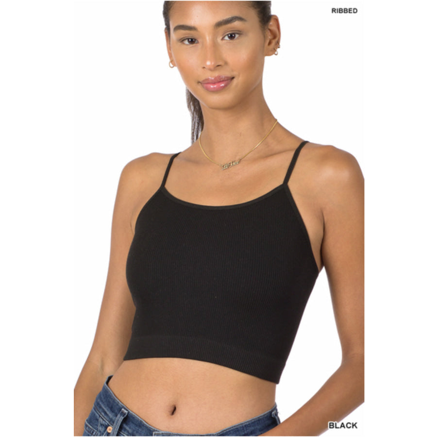 NEW! Ribbed Spaghetti Strap Cropped Cami - Black Bralette