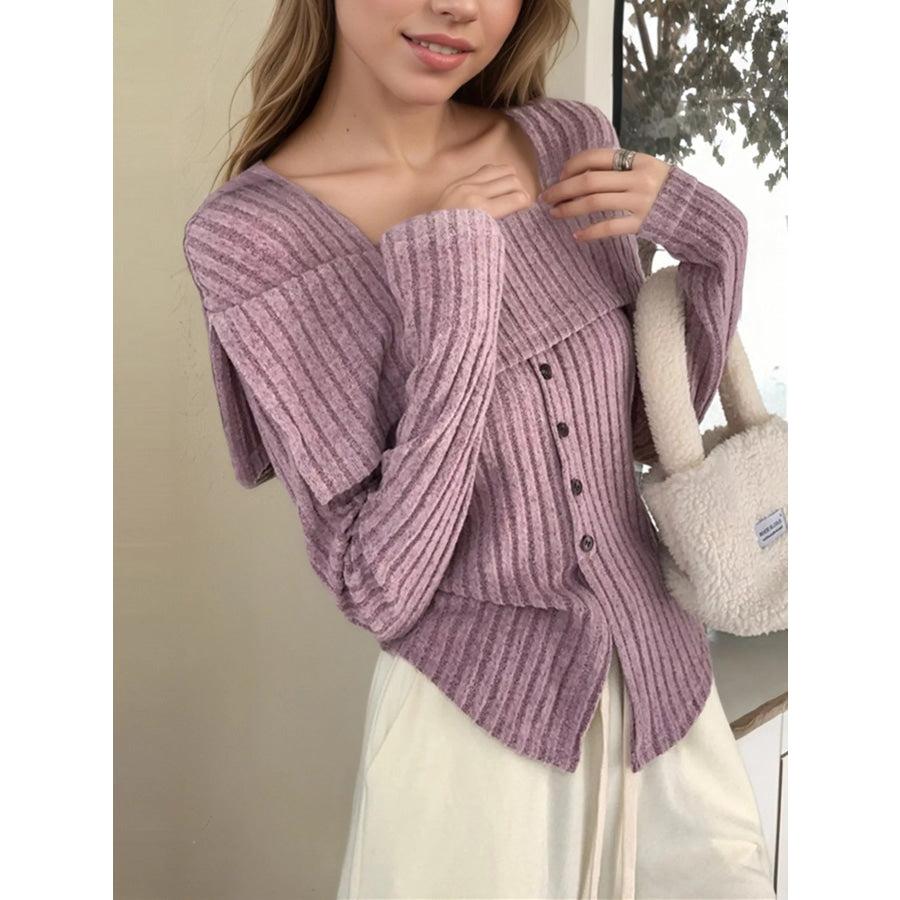 Ribbed Square Neck Long Sleeve Top Apparel and Accessories