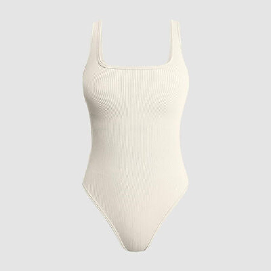 Ribbed Square Neck Sleeveless Active Bodysuit White / S Clothing