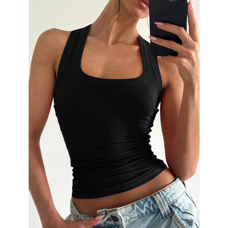 Ribbed Square Neck Tank Top Black / XS Apparel and Accessories