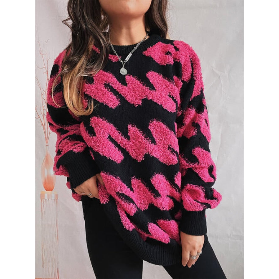 Ribbed Striped Dropped Shoulder Sweater Hot Pink / S Shirts &amp; Tops