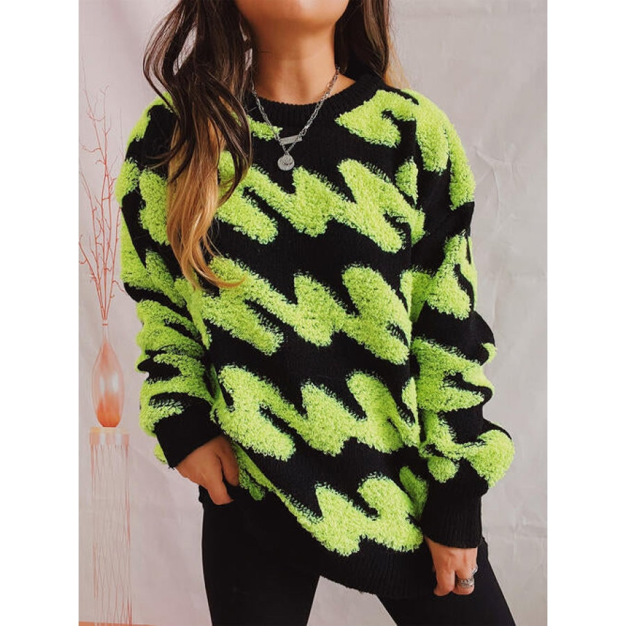 Ribbed Striped Dropped Shoulder Sweater Lime / S Shirts &amp; Tops