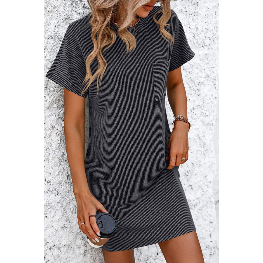 Ribbed Striped Short Sleeve Mini Tee Dress Apparel and Accessories