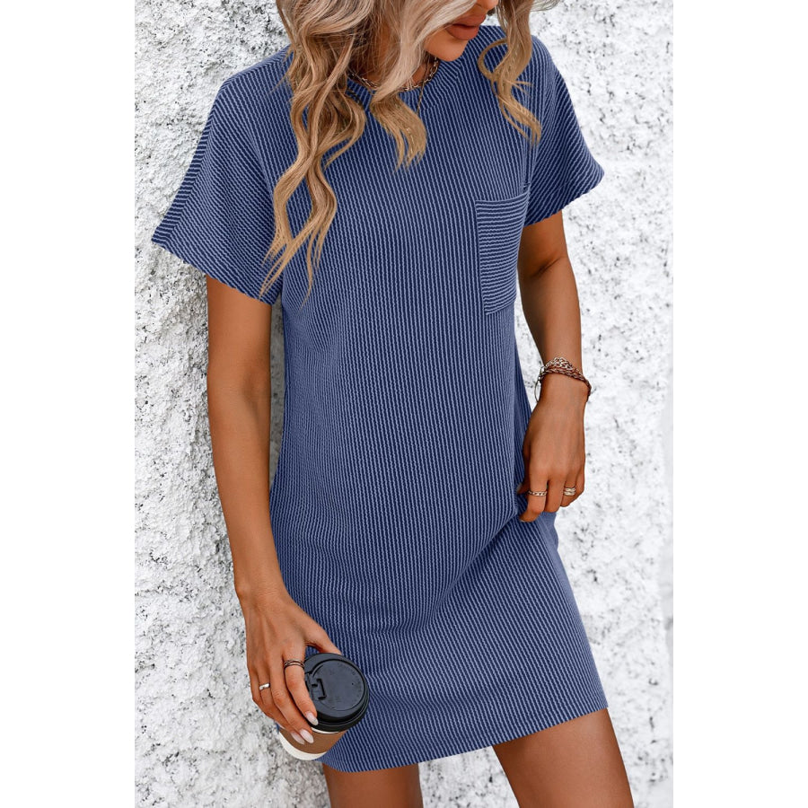 Ribbed Striped Short Sleeve Mini Tee Dress Apparel and Accessories