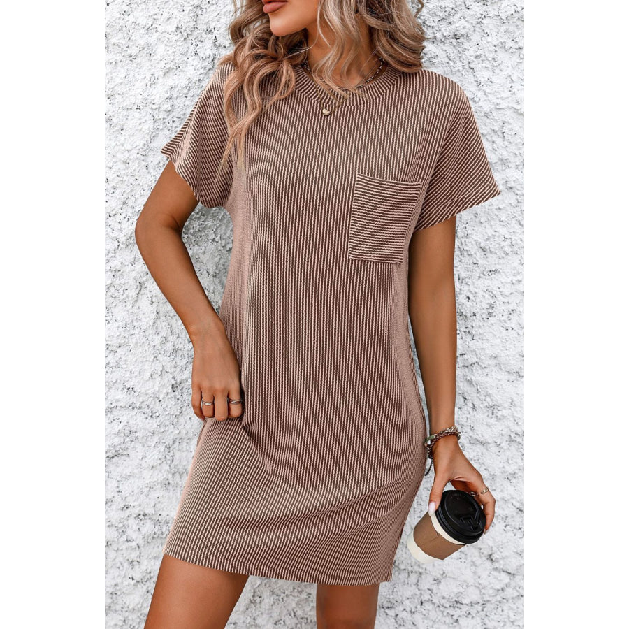 Ribbed Striped Short Sleeve Mini Tee Dress Apparel and Accessories