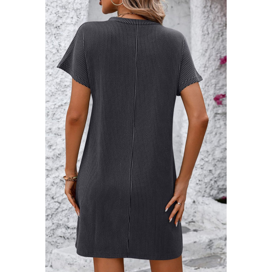 Ribbed Striped Short Sleeve Mini Tee Dress Apparel and Accessories