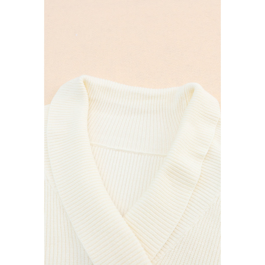 Ribbed Surplice Long Sleeve Sweater Apparel and Accessories